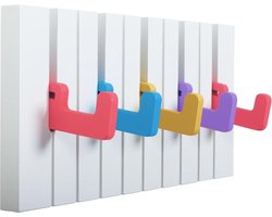 Kleurrijke Houten Garderobehaken in Pianodesign - Modern en Inklapbaar Wandhaak Systeem met 5 Haken voor Kinderkamer en Hal - 29 x 15 x 2 cm