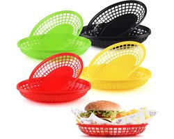 Kleurrijke ovale voedselmanden - 16 stuks, herbruikbaar voor diverse gerechten - ideaal voor barbecues, picknicks en feesten (rood, zwart, geel, groen)