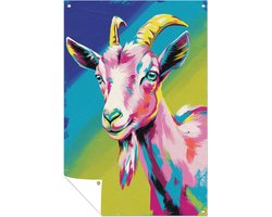 Kleurrijke popart geit - Geit tuinposter - Poster van buiten dier - Pop Art - Tuin accessoires - Duurzame tuinposter - tuinposter 40x60 cm