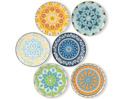 Kleurrijke Porseleinen Bordenset voor Salades, Desserts en Aperitief, Vaatwasser- en Magnetronbestendig, Set van 6 Stuks