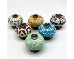 Kleurrijke Porseleinen Knoppen voor Kasten - 6 Stuks Grote Ceramische Handgrepen voor Lade en Deurdecoratie