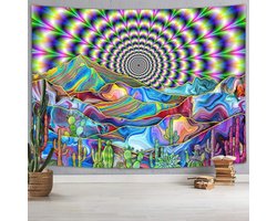 Kleurrijke Psychedelische Tapestry voor Wanddecoratie - Abstract en Surrealistisch Landschap in Klein Formaat (60 x 40 cm)