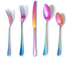 Kleurrijke RVS Bestekset van 5 - Dineren met Messen, Vorken en Lepels voor Thuis en Feesten, Vaatwasserbestendig en Handig voor Reizen