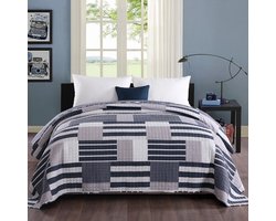 Kleurrijke Sprei Quilt Patchwork - Omkeerbare Bedsprei Ontwerp - Gewatteerde Deken voor Tweepersoonsbed - Gevoerde Quilt 220 x 240 cm - Blauw Wit