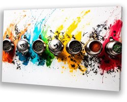 Kleurrijke theekannen en thee - Thee muurdecoratie - Muurkunst theebladeren - Abstracte kunst - Wanddecoratie klassiek - Canvas keuken - canvas 60x40 cm