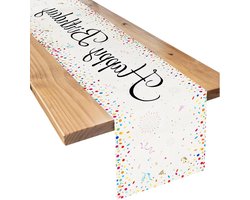 Kleurrijke Verjaardagstafelrunner 30 x 180 cm, Antislip Stof, Herbruikbare Tafeldecoratie voor Feestjes en Eetkamers, Perfect voor Verjaardagsfeestjes en Tafeldecoraties