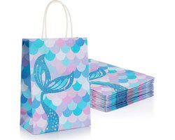 Kleurrijke zeemeermin geschenkzakjes - 14 stuks - papieren zakken met handvat - verjaardagsdecoratie - feestaccessoires - kinderen (21 x 15 cm) .