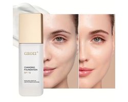Kleurveranderende Foundation - SPF15 Zonnebrandcrème - Matte Afwerking - Hydraterende Formule - Volledige Dekking voor Lichtbeige Tinten & Types - met gratis eye patches en een beauty blender