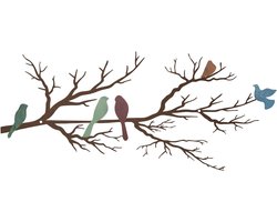 Kleurvolle metalen vogels wanddecoratie voor buiten en binnen, grote silhouet sculptuur voor balkon en muur