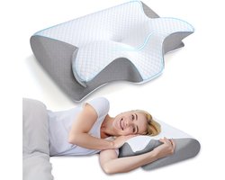 Klikkopers® - Orthopedisch Hoofdkussen van Traagschuim – Ergonomisch Vlinderkussen – Anti Snurk & CPAP Kussen – Nekkussen bij Nekklachten – Ademvrij Memory Foam Slaapkussen