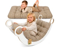 Klimboog kussen & vloerkussen voor kinderen 60x120 cm - vloermatras omkeerbaar – zitkussen voor de wipstoel spelen lezen ontspannen kinderkamer katoen Oeko-Tex Beige met witte sterren