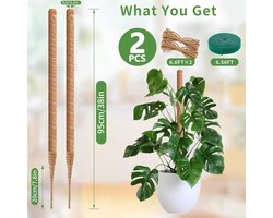 Klimhulp voor klimplanten - kokosnoot mosstaaf 95 cm - set van 2 - geel-bruin
