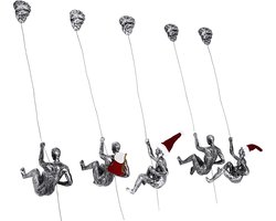 Klimmende Figuren Set - Wanddecoratie Mannen - Interieur Verfraaien - Verstelbaar Ophangsysteem - 5 Delig Set - Antiek Zilver