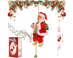 Klimmende Kerstman met Muziek, Elektronische Kerstdecoratie voor Binnen en Buiten, Hangende Kerstpop voor Raam, Tuin en Kerstboom Versiering