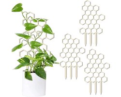 Klimrek Planten - Klimplantenrek - Set van 3 - Decoratieve Plantensteun Binnen en Buiten - Modern Honingraat Model Klimrek - voor Bloempotten - Duurzame Geometrische Groeihulp - voor Klimop en Bloemen - Naturel