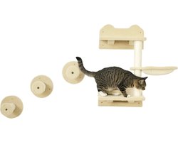 Klimtreden, klimwand, kattenladder, 4-delige set, met krabpaal, hangmat, beige + crèmewit, 40 x 28 x 73 cm