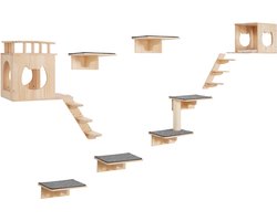 Klimwand Kattenmeubel Set van 9 met Ligstoel, Kattenbed en Plank