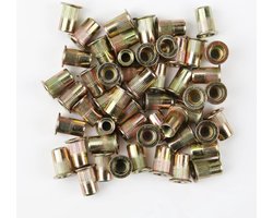 Klinkmoeren M6 platte kop - 60 stuks, verzinkt koolstofstaal, hoge corrosiebestendigheid - voor meubels, auto's, doe-het-zelfprojecten, hout en metaal .