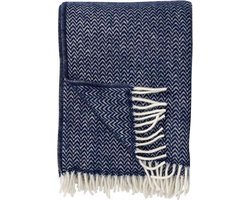 Klippan Chevron - Plaid - 100% wol  - Dark Denim - Blauw - Deken - Woon accessoire - wollendeken - Donker Blauw