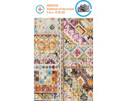 KLM-21013 - Patchwork - Bedrukt tapijten op chenille stof - Vloerkleed - Wasbaar - Laagpolig - Antislip - 160x230 cm