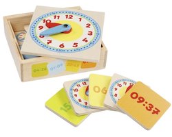 KLOK 12x12x3,5cm, 12-delig, om het uur te leren lezen, in houten kistje, 5+