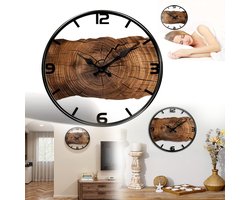 Klok Met Houtnerf Uitsnijding, Stille Houten Wandklok, Decoratieve Hangklok Met Bijtring Patroon.