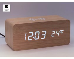 Klok modern decoratief - houtlook - Lichtbruin - Thermometer - Kalender - Helderheid instelbaar - Digitale klok - Inclusief 230v stekker