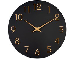 Klok – op batterijen, stil zonder tikken, modern houten design, ideaal voor decoratie in slaapkamer, woonkamer, keuken, badkamer en kantoor, zwart, 25,4 cm