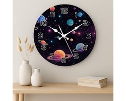 Klok Planeten - Ø 30 cm - Analoog - Wandklok - Sterren - Hemel - Galaxy - Kinderkamer - Tienerkamer - Goede Kwaliteit