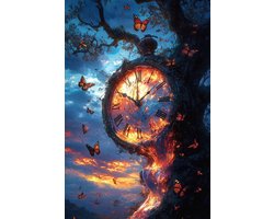 Klok Poster - Magische - Tijd - Fantasie - Surrealistisch - Magie - Vlinder - Dieren - Mystiek - posters - formaat 60x90cm - Wanddecoratie - 4659