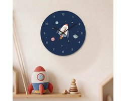 Klok | Ruimte blauw | Kinderen | Wandklok rond| Kinderkamer | Ø 30 cm | Inclusief AA-batterij | Fotofabriek