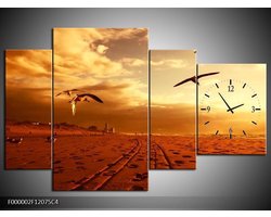 Klok schilderij Vogels | Goud, Geel, Oranje | 120x75cm 4Luik