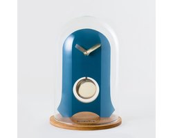 KLOQ - Koepelklok met Pendule - Bureau Klok - Batterijen Inbegrepen - Quartz Beweging - Niet-Tikkend Batterij Aangedreven - Petrol Blauw en Glimmend Goud - 21 cm x 21 cm x 31,5 cm