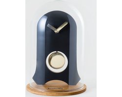 KLOQ - Koepelklok met Pendule - Bureau Klok - Batterijen Inbegrepen - Quartz Beweging - Niet-Tikkend Batterij Aangedreven - Satijn Zwart en Glimmend Goud - 21 cm x 21 cm x 31,5 cm