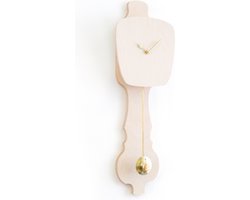 KLOQ - Wandklok met Pendule - Batterijen Inbegrepen - Wanddecoratie - Quartz Beweging - Niet-Tikkend Batterij Aangedreven - Blank Hout en Glimmend Goud - Groot
