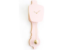 KLOQ - Wandklok met Pendule - Batterijen Inbegrepen - Wanddecoratie - Quartz Beweging - Niet-Tikkend Batterij Aangedreven - Perzik Pastel en Glanzend Goud - Klein