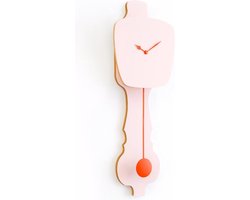 KLOQ - Wandklok met Pendule - Batterijen Inbegrepen - Wanddecoratie - Quartz Beweging - Niet-Tikkend Batterij Aangedreven - Perzik Pastel en Neon Oranje - Groot