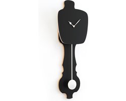 KLOQ - Wandklok met Pendule - Batterijen Inbegrepen - Wanddecoratie - Quartz Beweging - Niet-Tikkend Batterij Aangedreven - Satijn Zwart en Gebroken wit - Small