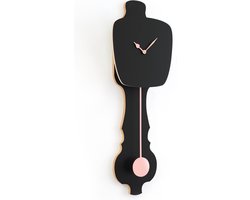 KLOQ - Wandklok met Pendule - Batterijen Inbegrepen - Wanddecoratie - Quartz Beweging - Niet-Tikkend Batterij Aangedreven - Satijn Zwart en Perzik Pastel - Groot