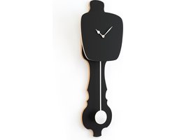 KLOQ - Wandklok met Pendule - Batterijen Inbegrepen - Wanddecoratie - Quartz Beweging - Niet-Tikkend Batterij Aangedreven - Satijn Zwart & Gebroken Wit - Groot