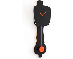KLOQ - Wandklok met Pendule - Batterijen Inbegrepen - Wanddecoratie - Quartz Beweging - Niet-Tikkend Batterij Aangedreven - Satijn Zwart & Neon Oranje - Small