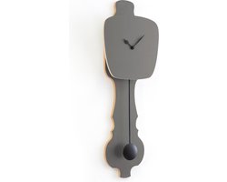 KLOQ - Wandklok met Pendule - Batterijen Inbegrepen - Wanddecoratie - Quartz Beweging - Niet-Tikkend Batterij Aangedreven - Steen Grijs en Diep Zwart - Small