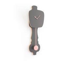 KLOQ - Wandklok met Pendule - Batterijen Inbegrepen - Wanddecoratie - Quartz Beweging - Niet-Tikkend Batterij Aangedreven - Steen Grijs & Perzik Pastel - Small