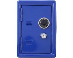 Kluis en spaarpot voor kinderen - mini kluis voor thuis - blauwe metalen kist met slot .