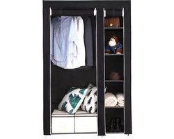 KM3Z XL opvouwbare kledingkast – Metalen frame met 140KG draagkracht – Stoffen garderobekast – 5 opslag planken en 1 ophangstang – Ruimtebesparende kleerkast – Zwart – 110x45x175CM