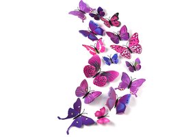 Knaak 3D Vlinders Muurstickers - Roze & Paars - Set van 12 - Zelfklevend - Voor Wanddecoratie & DIY