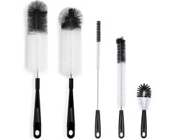 Knaak Flessenborstel Set Zwart - Flessenrager en Flessenreiniger - 5 Stuks - BPA Vrij en Krasvrij - Geschikt voor Babyflessen, Glazen en Bidons