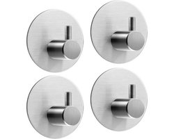 Knaak Ronde Handdoekhaakjes set Zelfklevend - 4 Stuks - RVS - Zilver