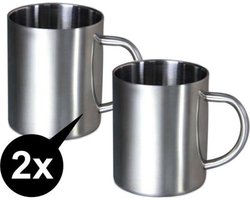 Knaak Set van 2 Dubbelwandige Mokken - Roestvrij staal - 300ML