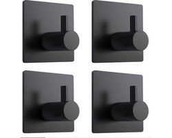 Knaak Zelfklevende Handdoekhaakjes - Set van 4 Vierkante Haken - Ophanghaken - Wandhaak - Plakhaakjes Handdoek - Handdoekhouder - Zwart